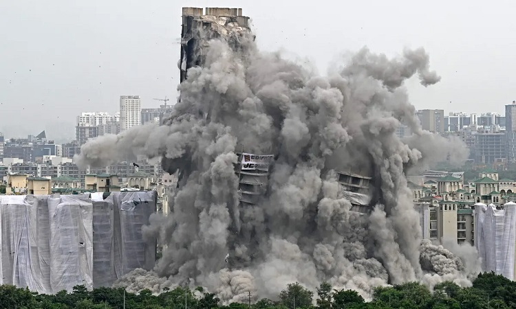 India Illegal Multi-Story Building Collapses In 9 Seconds
